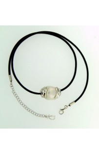 Collana cuoio con perla barocca e argento cod.0030